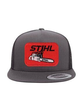 Stihl YP Flat Bill Trucker Hat Mesh Back Snapback Charcoal/black